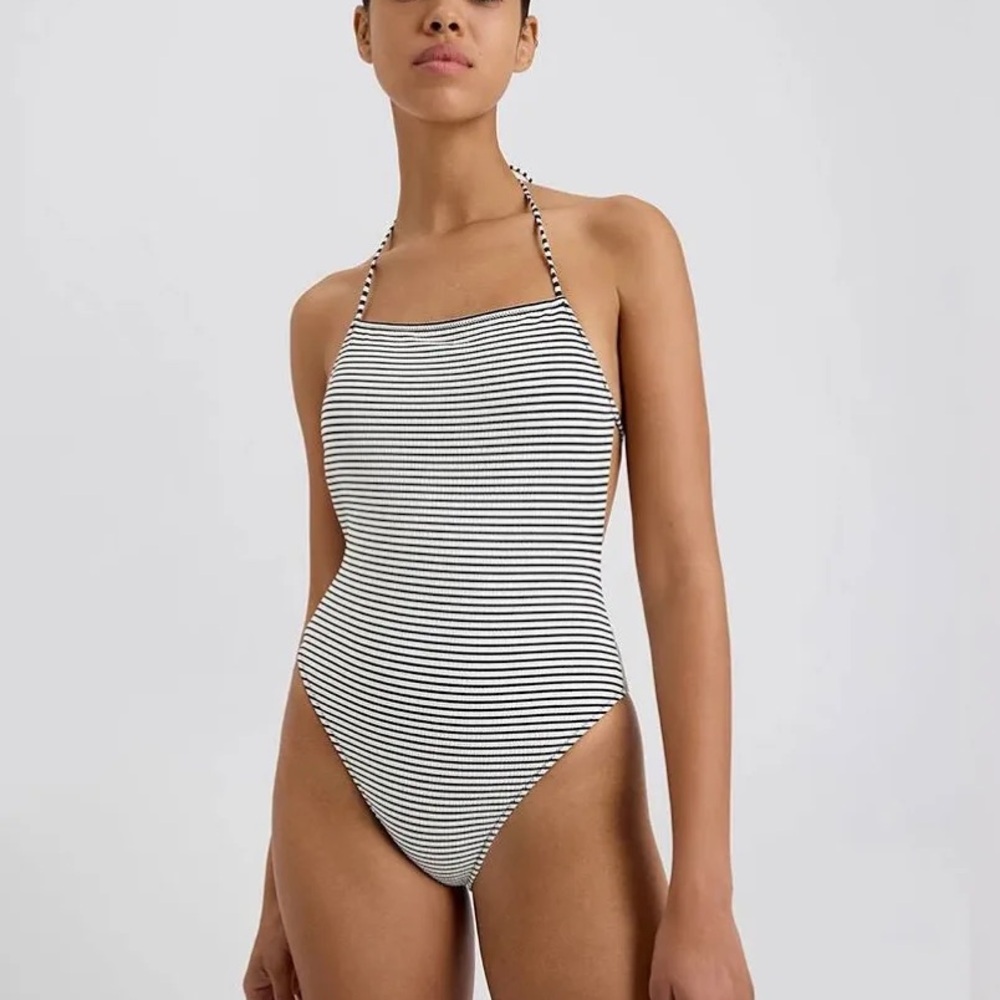 Solid and Striped Backless One-Piece Swimsuit